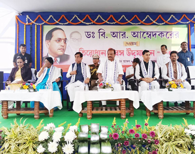 Tripura Governor Indra Sena Reddy Nallu attended 70th death anniversary of Dr BR Ambedkar in Front of Ujjayanta Palace at Agartala on December 6.